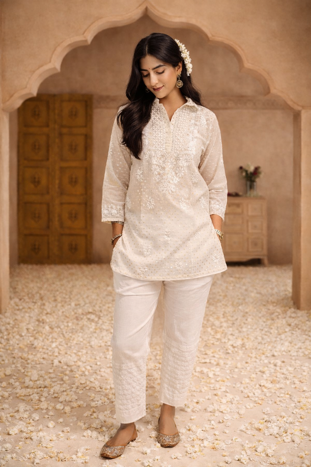 Cotton Polka Chikankari Short Top
