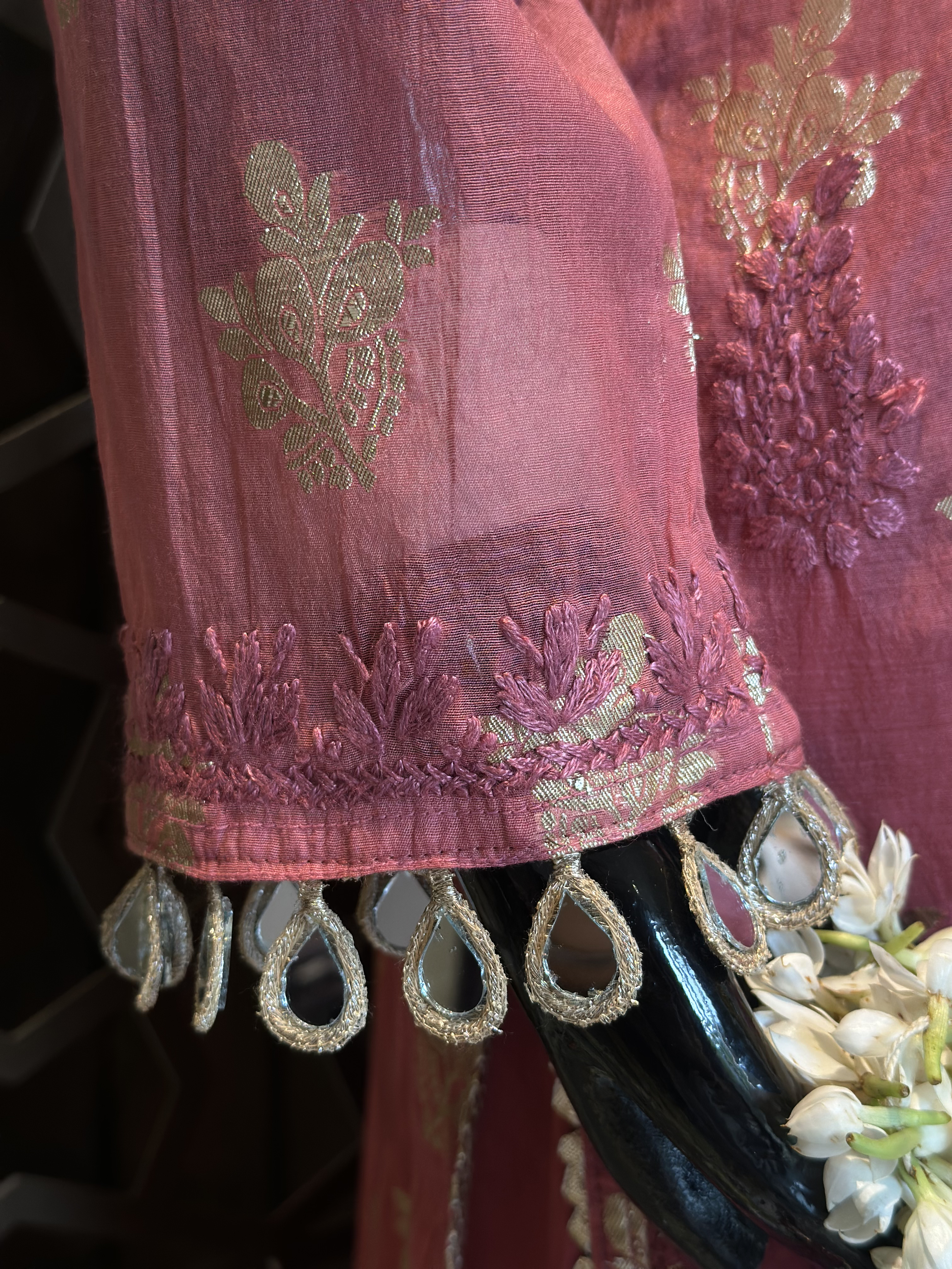 Dark Pink Banarasi Chikankari Set