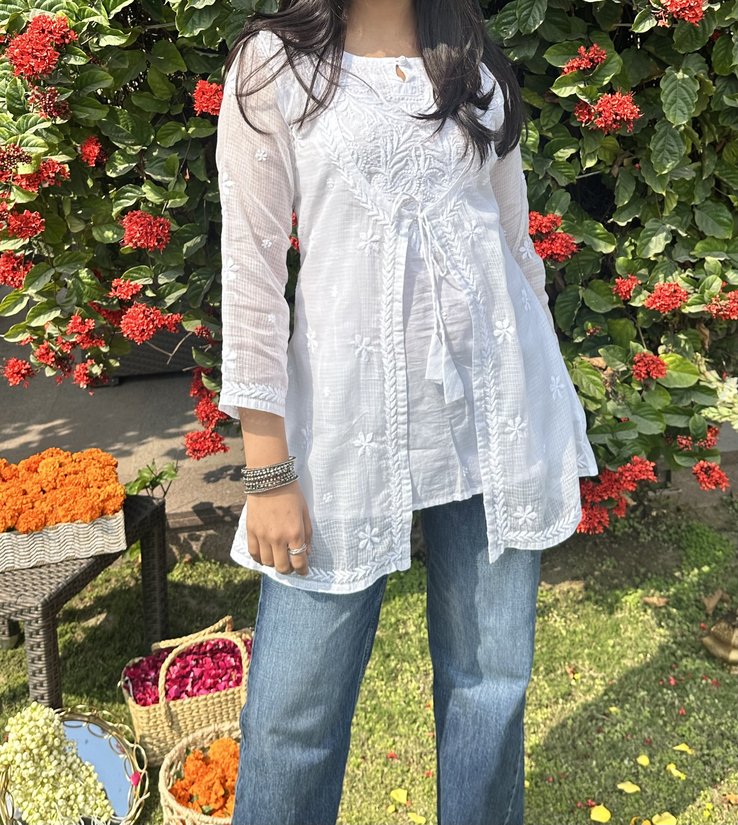 White Chikankari Short Kurta