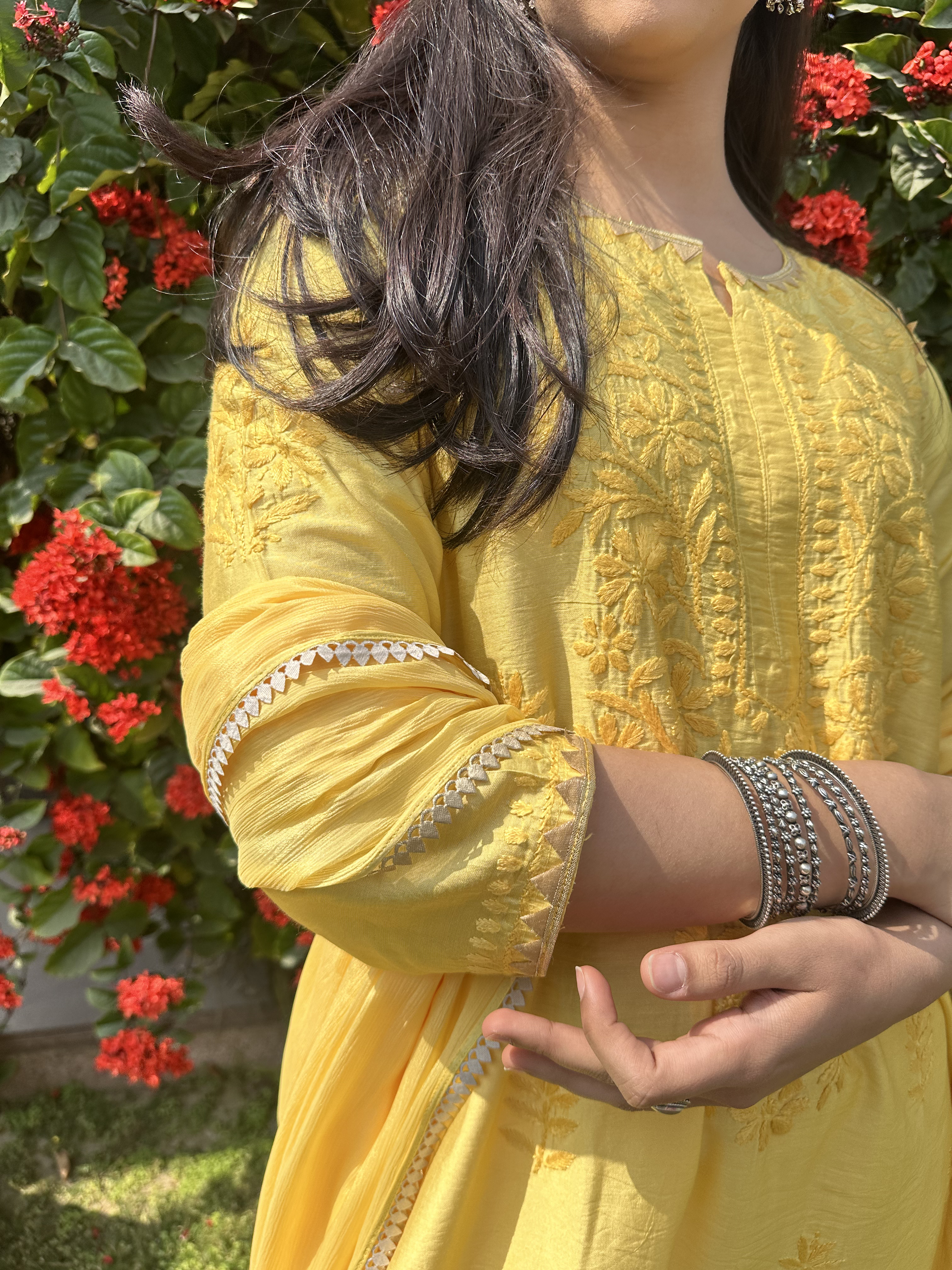 Yellow Chanderi Chikankari Set