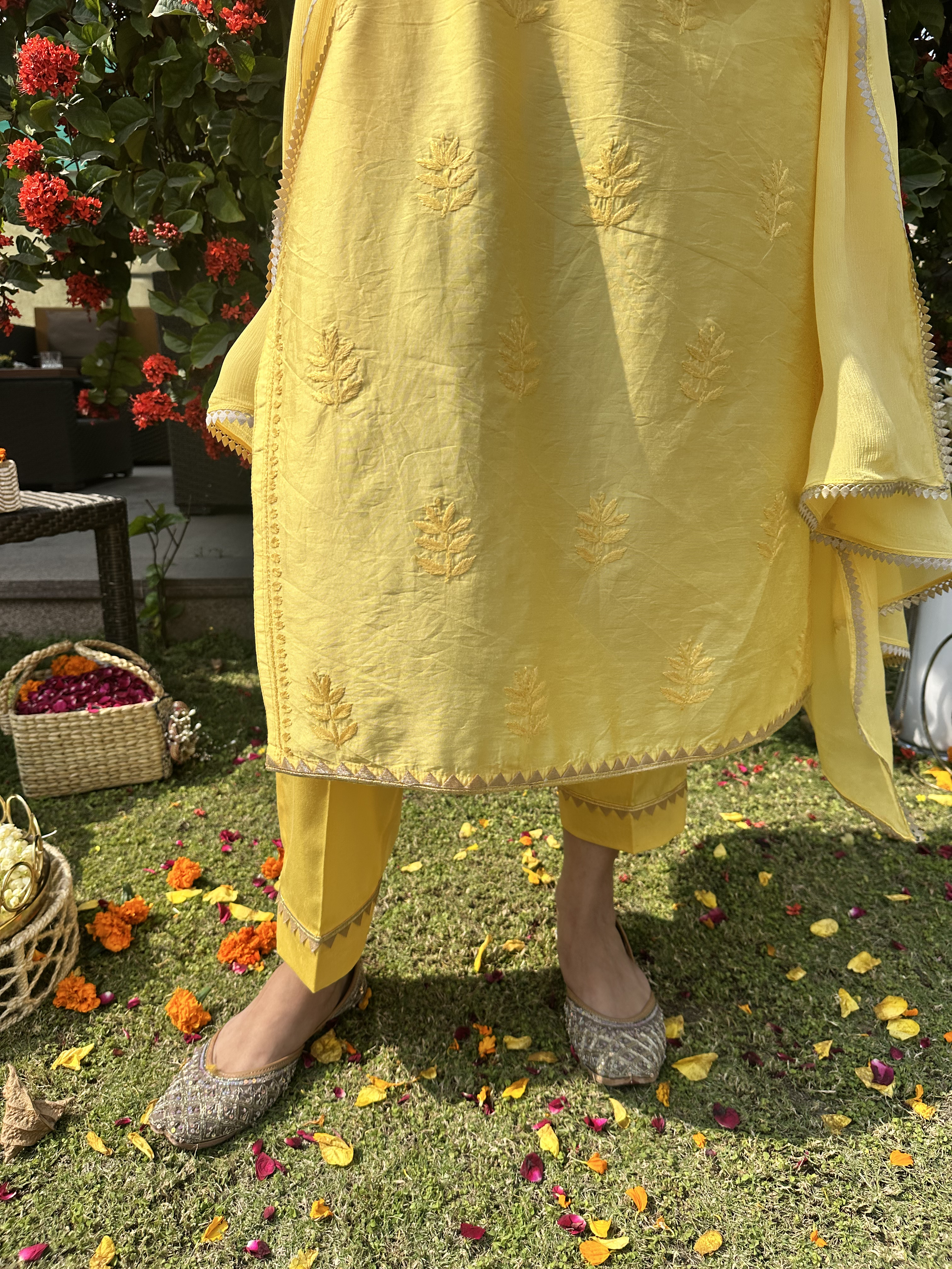 Yellow Chanderi Chikankari Set