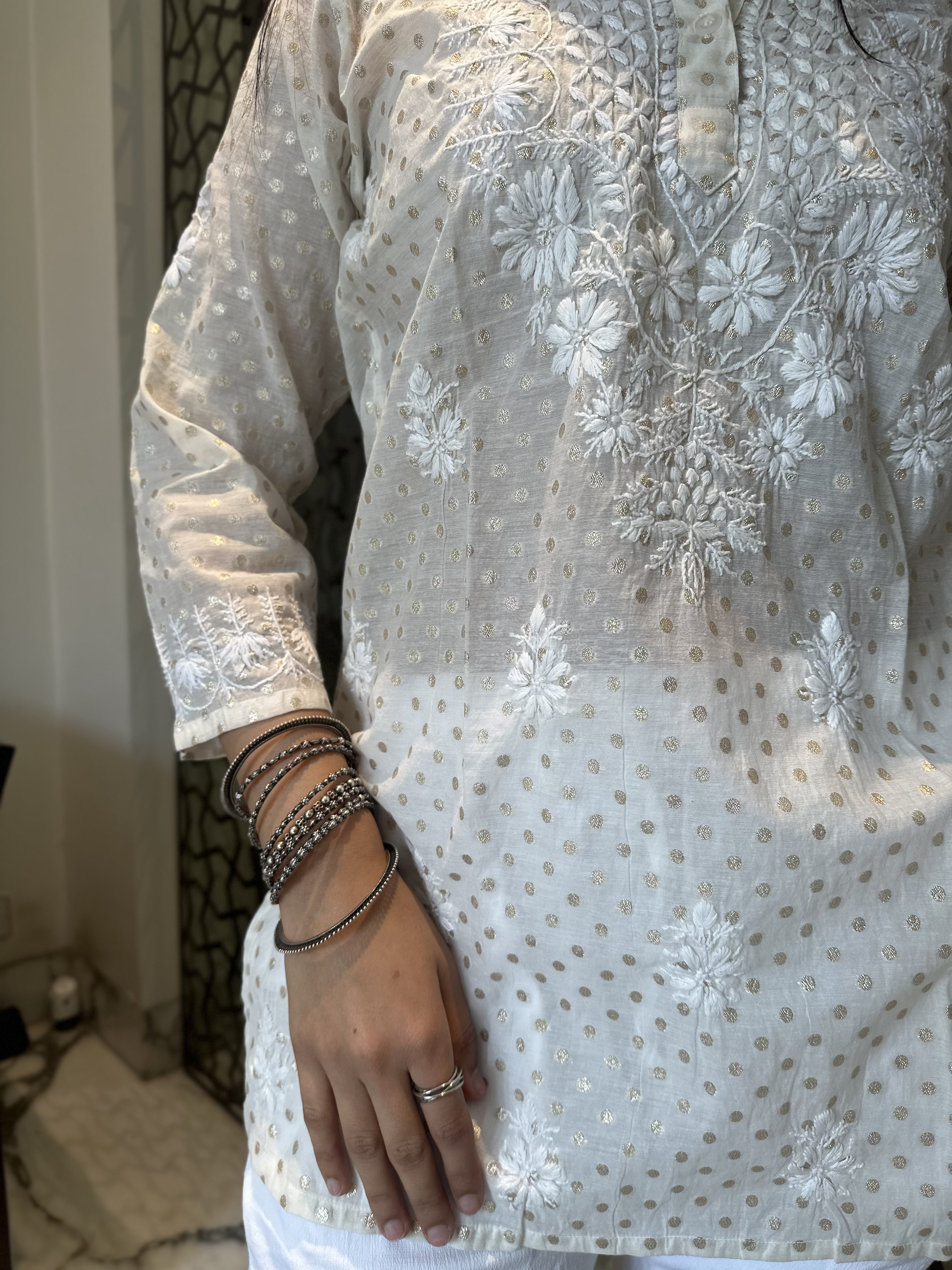 Cotton Polka Chikankari Short Top