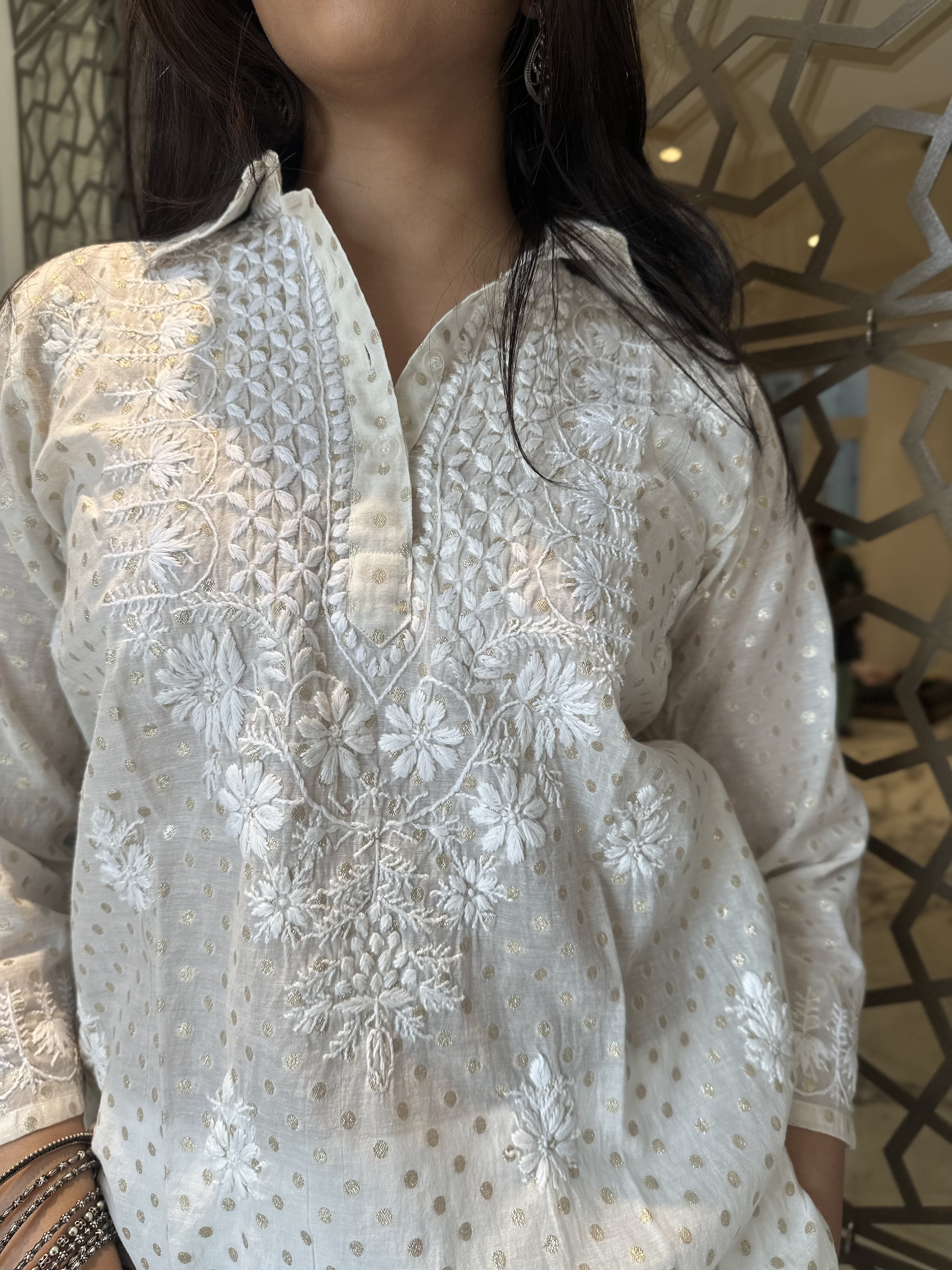 Cotton Polka Chikankari Short Top